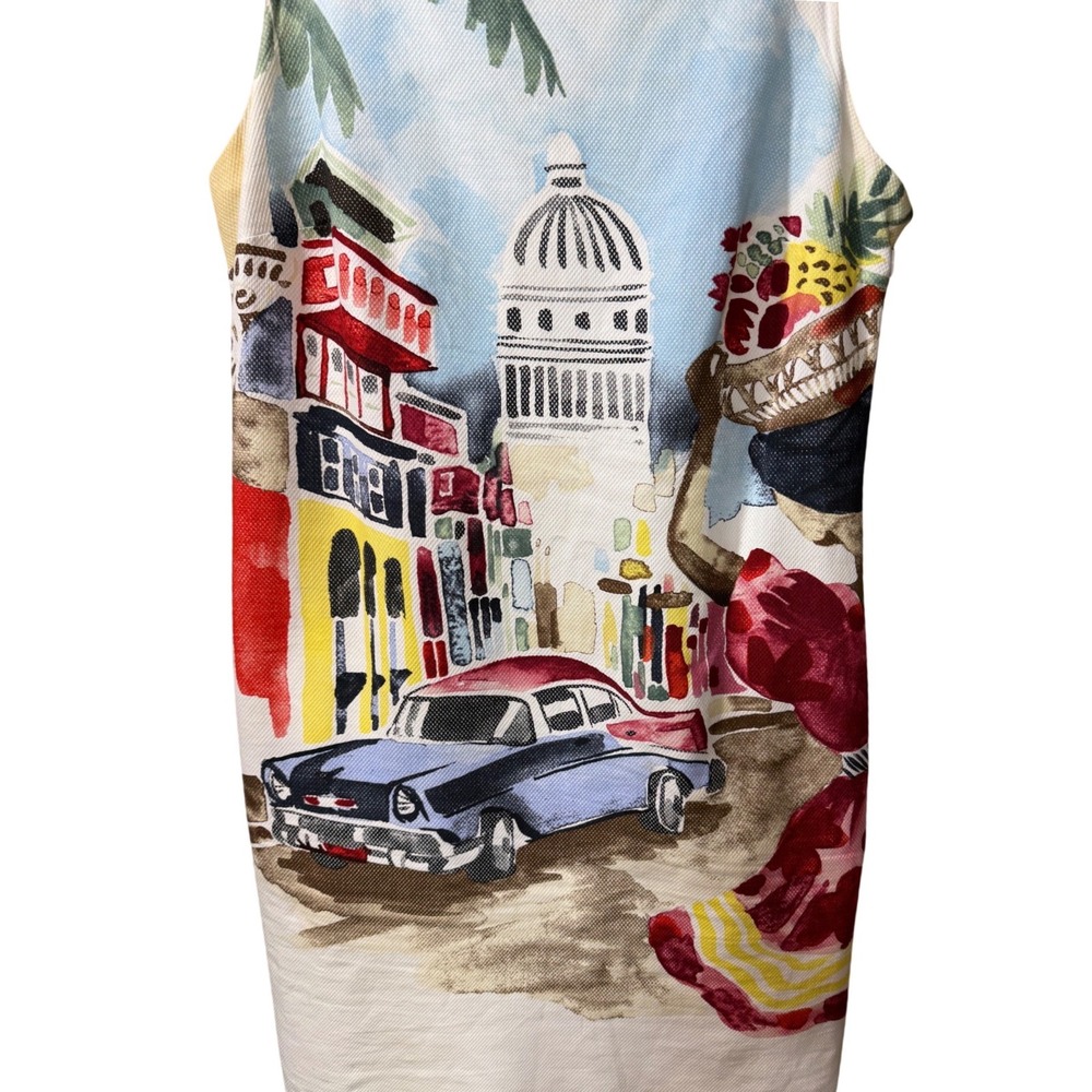 Havana Cuba Scenic Print Sleeveless Shift Dress Multi Color Classic Car Resort - Picture 5 of 10